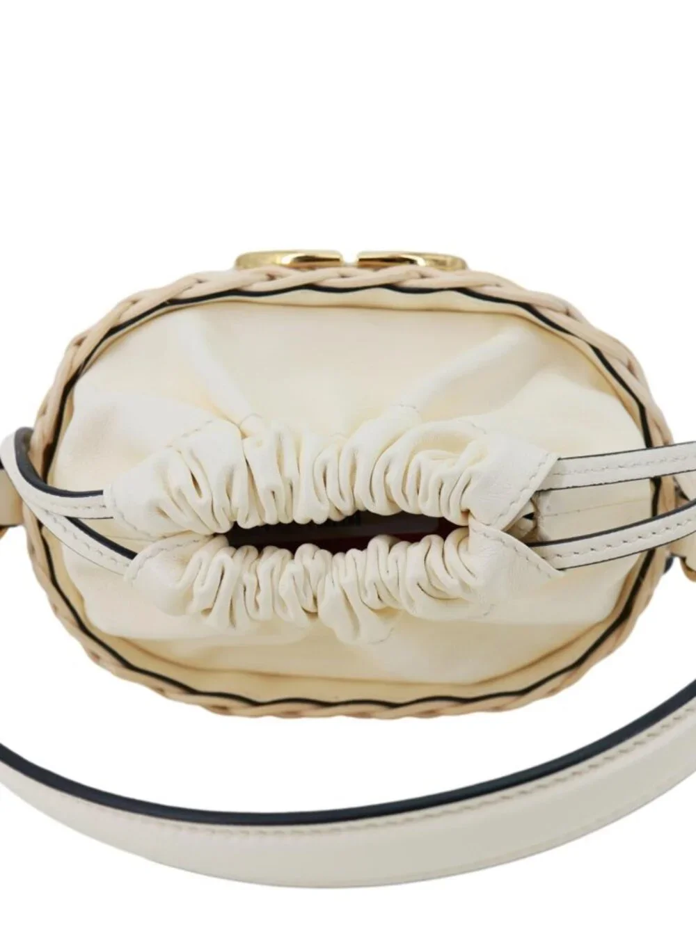 Valentino Garavani Vlogo Raffia Wicker Bucket Bag Beige